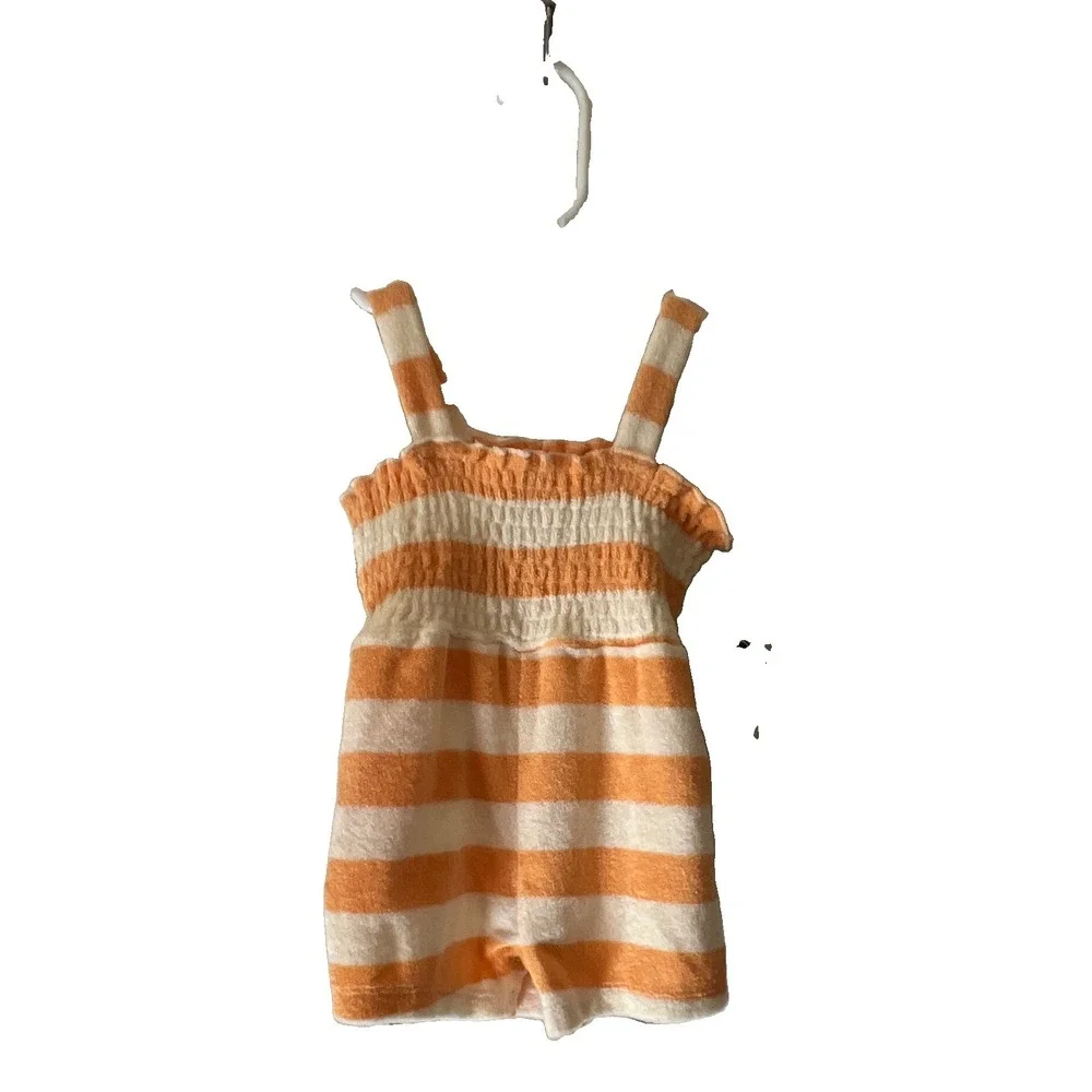 FOCUS kids Organic Cotton Orange/White Striped Terry Romper 6 Mos